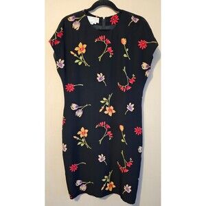 Maggy London Kenneth Nolan Floral Dress Black 100% Silk, size 6